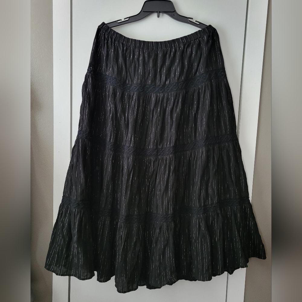 Susan Graver black & silver maxi skirt